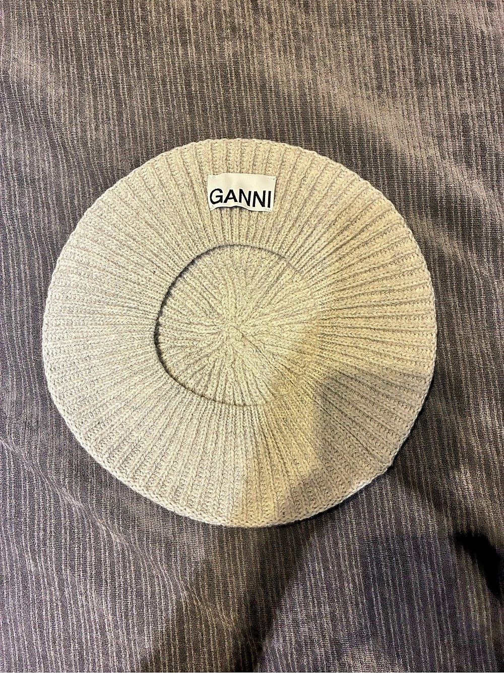 GANNI Wool Rib Knit Beret in Gray